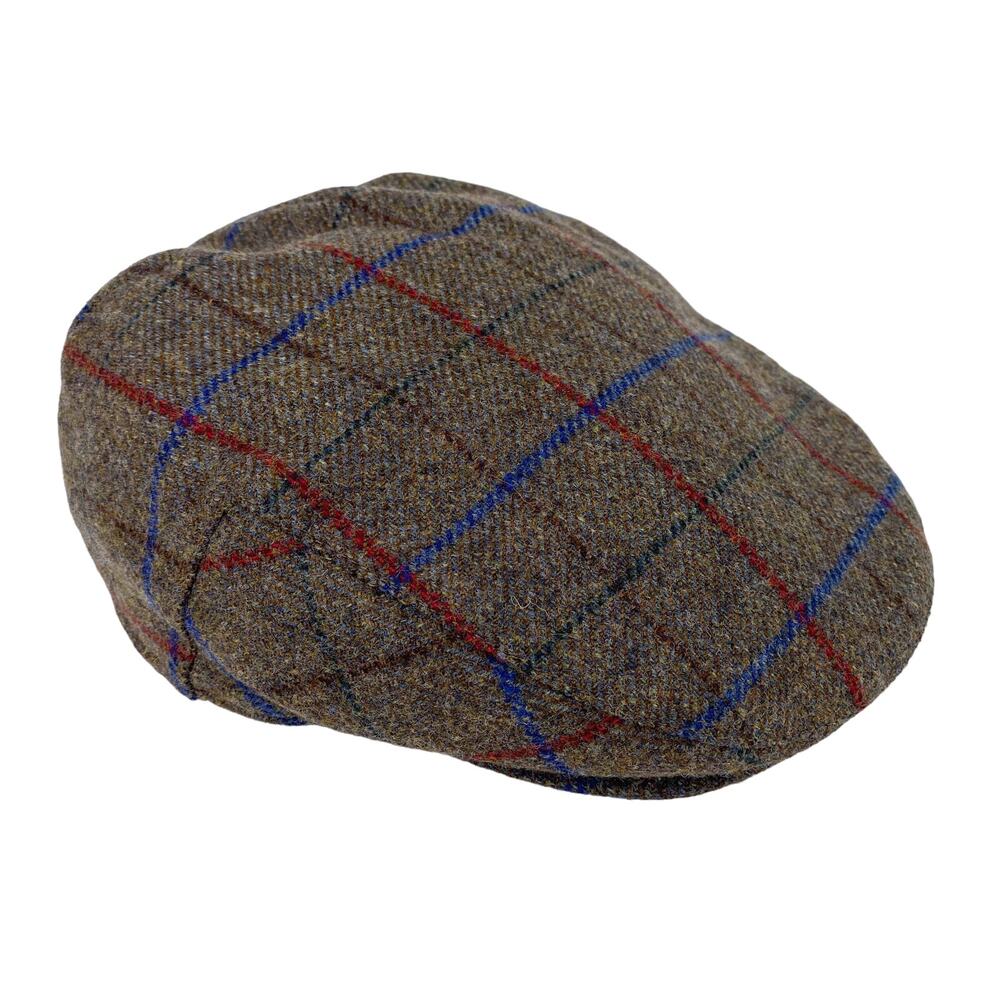 Failsworth Cap 6 3/4 Cambridge Plaid Brown Red Blue 100% Wool NWOT